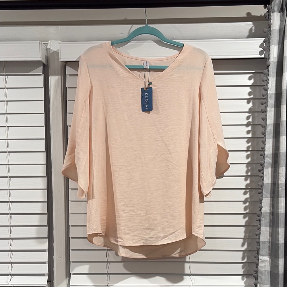 Pale Pink Bell Sleeve Blouse with Relaxed Fit